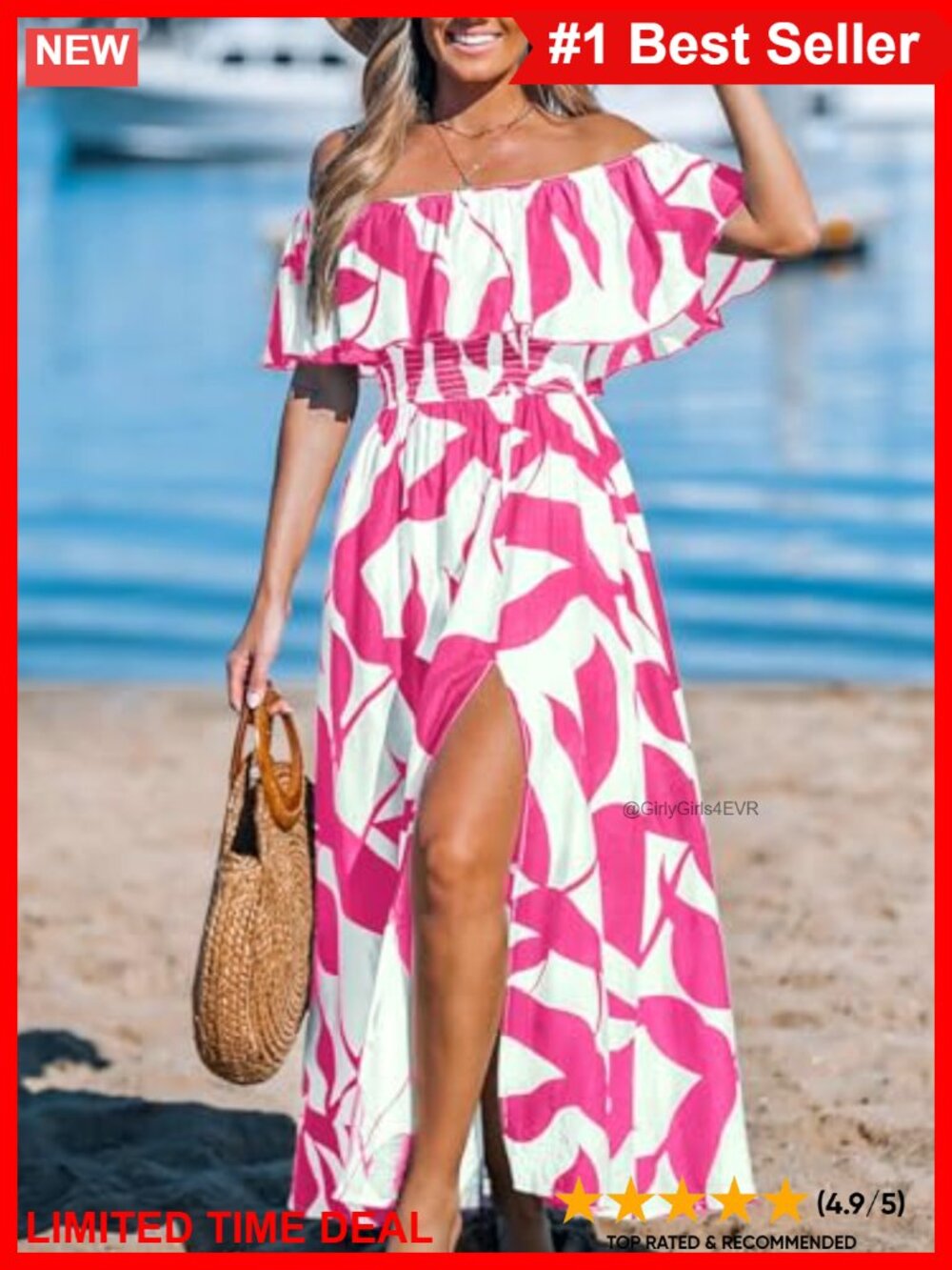 Ruffle Floral Maxi Dress Off Shoulder Backless Beach Summer - Picture 3 of 4